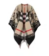 Burberry Reversible Ekd Check Wool Cape In Beige