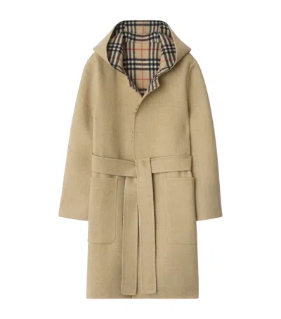 Burberry Wool Reversible Hooded Wrap Coat In Neutral