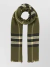 Burberry Wool Scarf Checked Pattern Fringed Edges In Green
