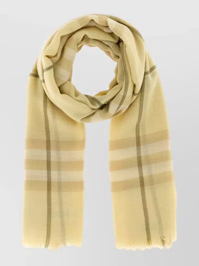 Burberry Wool Scarf Checked Pattern Fringed Edges