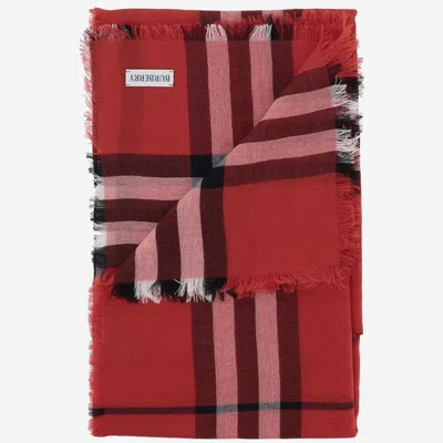 Burberry Wool Scarf With Check Pattern In Red
