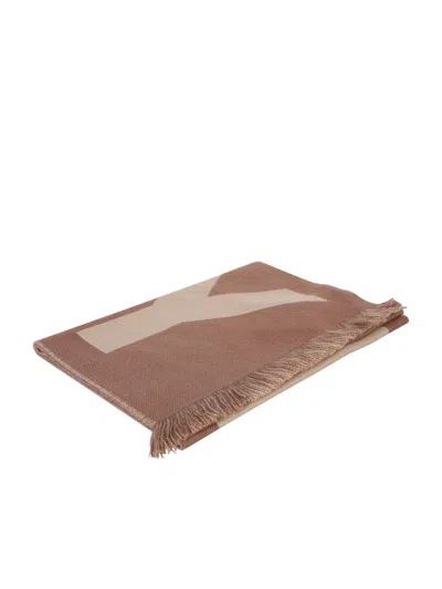 Burberry Wool Scarf With Logo And Jacquard Workmanship In Birch Brown