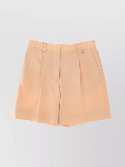 Burberry Wool Shorts With Pleats And Pockets In Orange