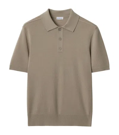 Burberry Wool-silk Crest Polo Shirt In Brown