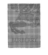 Burberry Wide Ekd Check Wool Silk Scarf In Gray