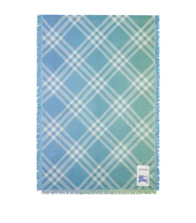 Burberry Wool Silk Gradient Check Scarf In Blue