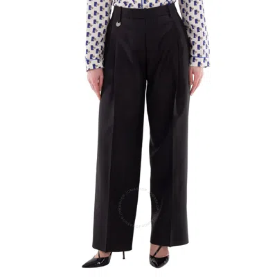 Burberry Wool Silk Pleated Tailored Trousers In Black