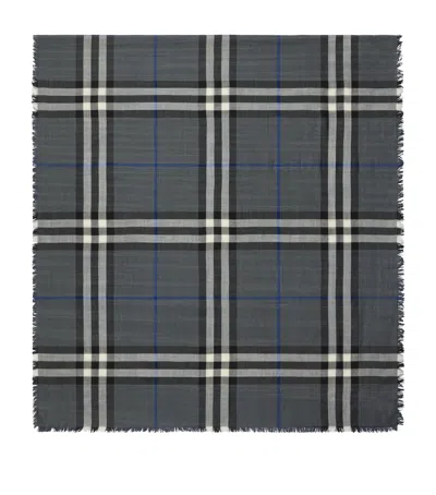 Burberry Wool-silk Reversible Check Scarf In Gray