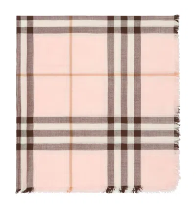 Burberry Wool-silk Reversible Check Scarf In Pink