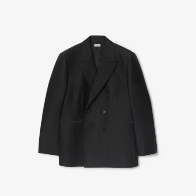 Burberry Wool Silk Tailored Jacket In Black