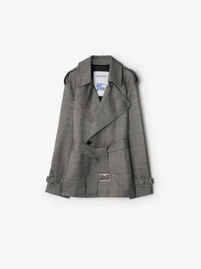 Burberry Wool Silk Trench Jacket In Black/white