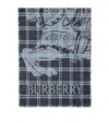 Burberry Wide Ekd Check Wool Silk Scarf In Blue