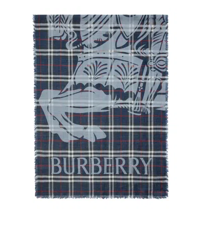 BURBERRY WOOL-SILK WIDE EKD CHECK SCARF