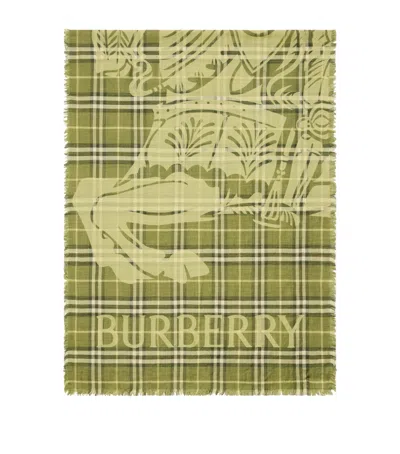 BURBERRY WOOL-SILK WIDE EKD CHECK SCARF