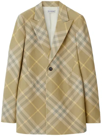 Burberry Check Wool Tailored Single Breast Jacket In Beige