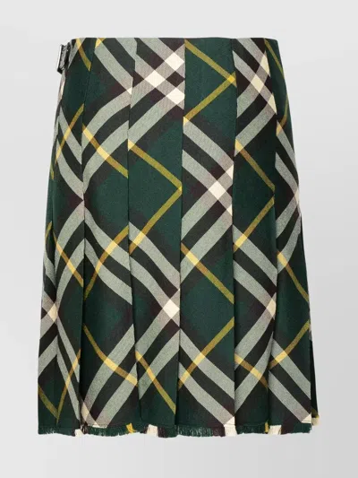 Burberry Wool Skirt With Asymmetrical Cut And Buckle Detail In Green