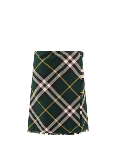 Burberry Wool Skirt With Check Motif In Black