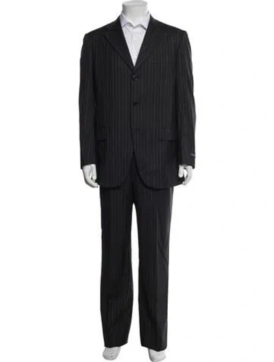 Pre-owned Burberry Wool Striped Two-piece Suit W/ Tags In Black