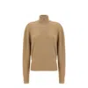Burberry High-neck Wool Sweater With Logo Intarsia In Beige