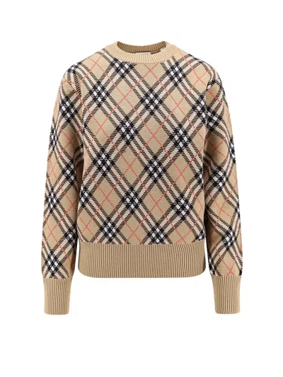 Burberry Wool Sweater With  Check Motif In Burgundy