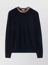 Burberry Crew Neck Knitwear With Distinctive Patterned Collar