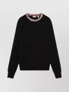 Burberry Crew Neck Knitwear With Distinctive Patterned Collar In Black
