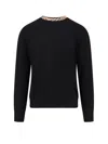 Burberry Men Wool Sweater With Check Profiles In Black