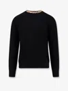 Burberry Men Wool Sweater With Check Profiles In Black