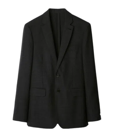 Burberry Check Wool Tailored Jacket In Black