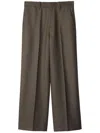 Burberry Wool Pleated Straight Trousers In Brown
