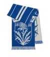 Burberry Thistle Shield Wool Scarf In Blue