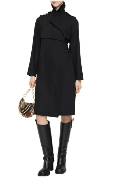 Burberry Wool Trench Dress In Black