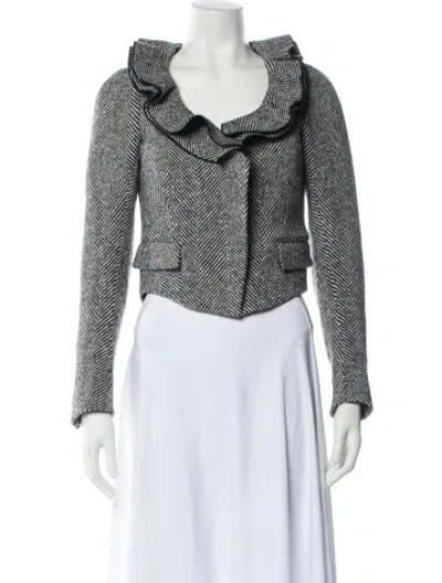 Pre-owned Burberry Wool Tweed Pattern Jacket In White