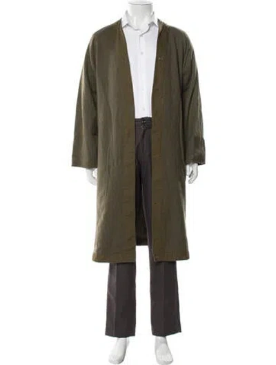 Pre-owned Burberry Wool Tweed Pattern Overcoat In Green