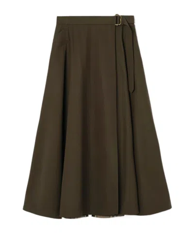 Burberry Wool Twill Midi Skirt In Black