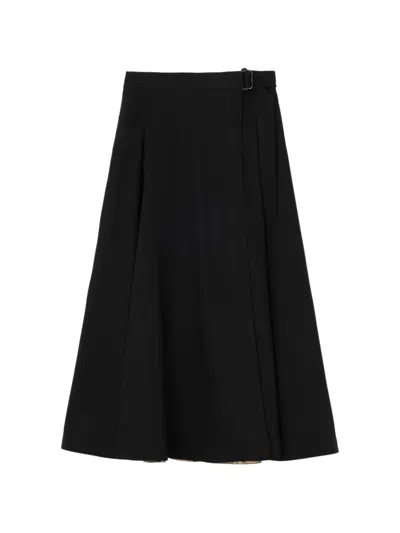 Burberry Wool Twill Midi Skirt In Black