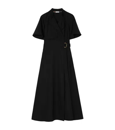 Burberry Wool Twill Midi Wrap Dress In Black