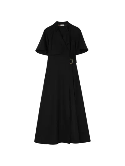 Burberry Wool Twill Wrap Dress In Black