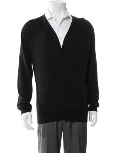 Pre-owned Burberry Wool V-neck Cardigan In Black