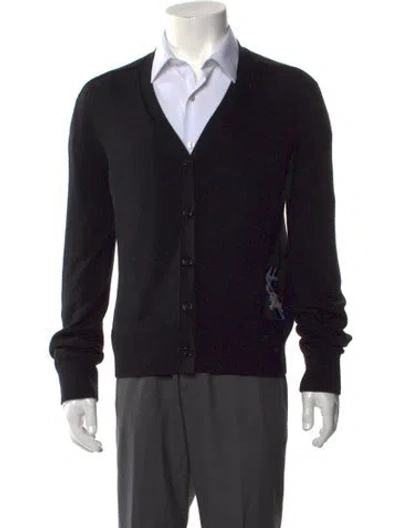 Pre-owned Burberry Wool V-neck Cardigan In Black