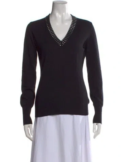 Pre-owned Burberry Wool V-neck Sweater In Black