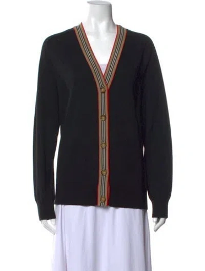 Pre-owned Burberry Wool V-neck Sweater In Black