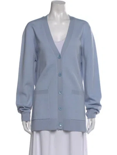 Pre-owned Burberry Wool V-neck Sweater In Blue