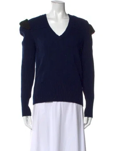 Pre-owned Burberry Wool V-neck Sweater In Blue