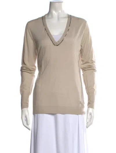 Pre-owned Burberry Wool V-neck Sweater In Brown