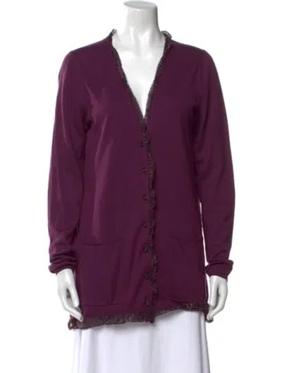 Pre-owned Burberry Wool V-neck Sweater In Purple