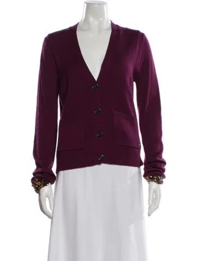 Pre-owned Burberry Wool V-neck Sweater In Purple