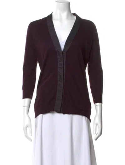 Pre-owned Burberry Wool V-neck Sweater In Purple