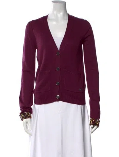 Pre-owned Burberry Wool V-neck Sweater In Purple
