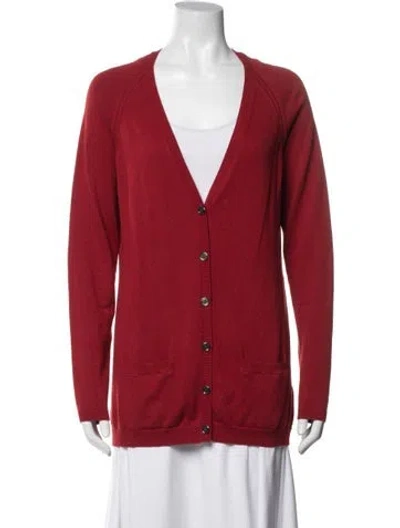 Pre-owned Burberry Wool V-neck Sweater In Red